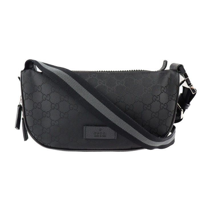 超美品 GUCCI グッチ ウエストバッグ 449182 GGナイロン レザー ナイロン ブラック シルバー金具 ボディバッグ ヒップバッグ 本物保証 中古