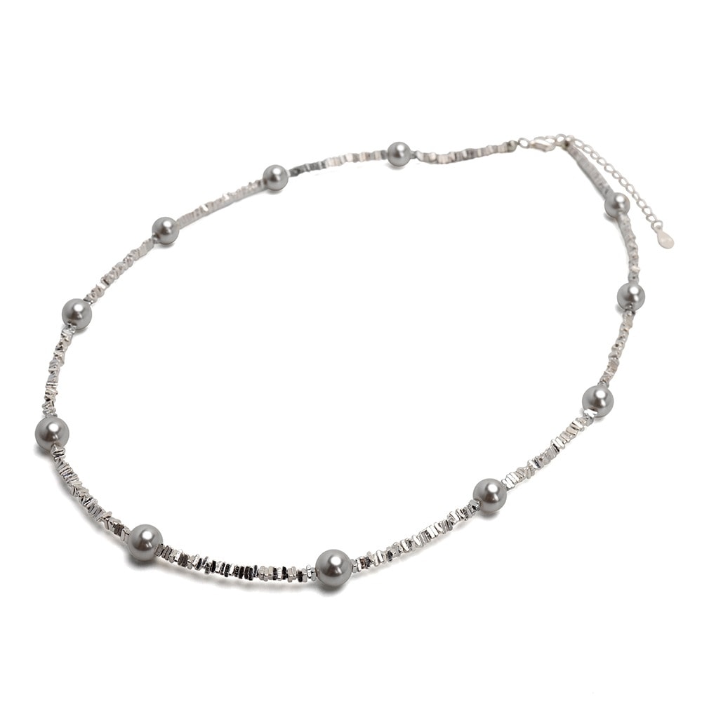 シルバー925 パールネックレス グレー [cn117]
