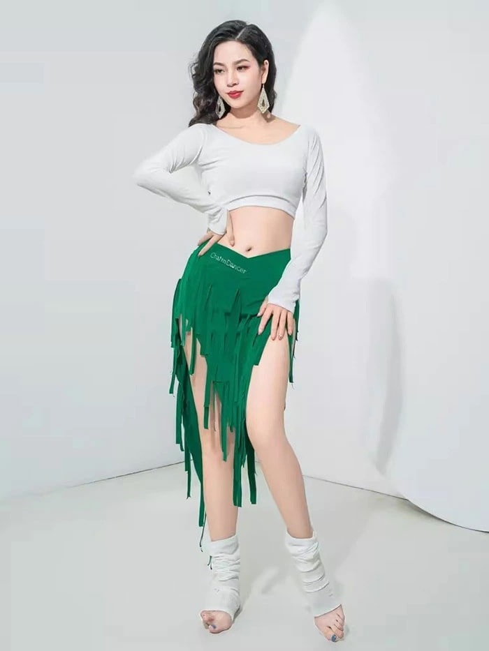 ベリーダンス衣装 セット衣装 フリンジ 可愛い ベリーダンス 衣装セット ニット レッグウォーマー 付き ロング丈 スカート 長袖 ショット丈 トップス おしゃれ ベリーダンス 衣装 ダンス レッスン