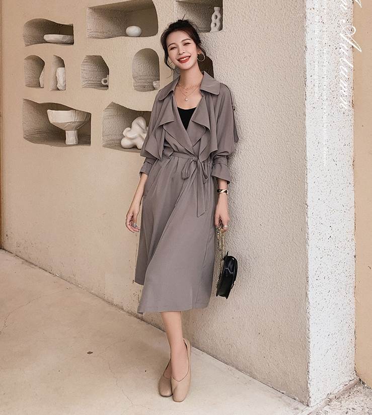 とろみ トレンチ コート レディース アウター ミディアム丈 ラグラン袖 長袖 Vネック 襟付き Aライン ウエストマーク ウエストリボン 前開き きれいめ シンプル カジュアル 大人 可愛い 女子