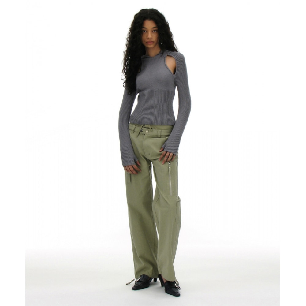 PARTIMENTO (パーティメント) レディースダブルレイヤードウエストカーゴパンツ_ライトカーキ