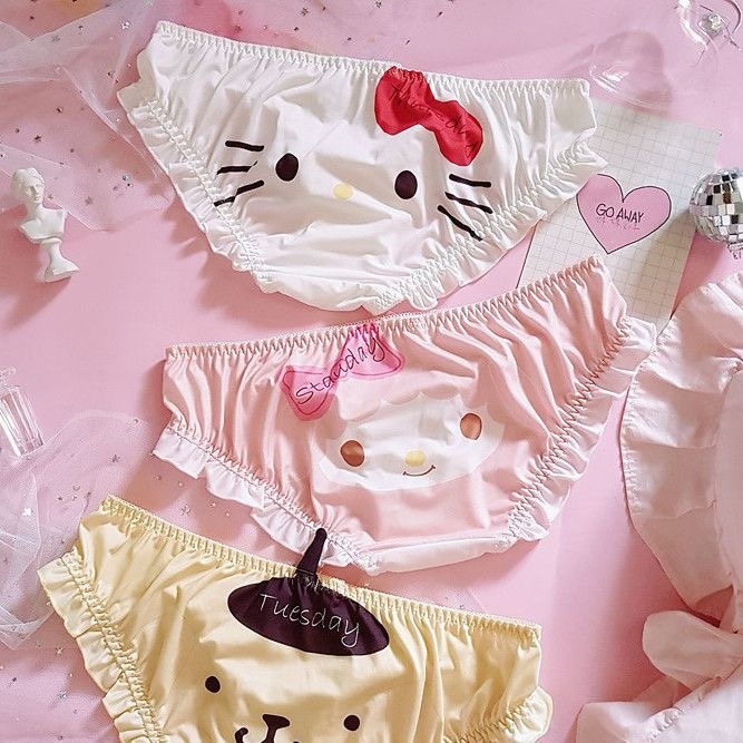 【1点ご購入 で10点プレゼントいたします】可愛い乙女心ミルクシルクフリルフリルマイメロディキティちゃん猫キャラクタープリントパンツ