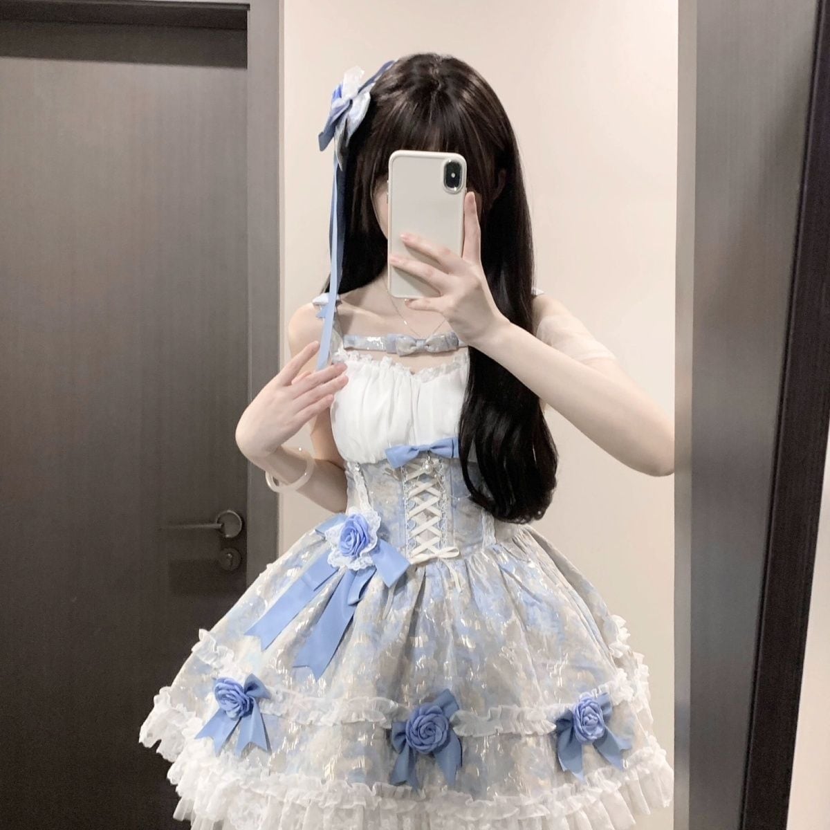 ガールズガーデン ピンク×ブルーのジャガード生地 春気分ガーリースタイル スイートガール プリンセススカート キキョウハウス