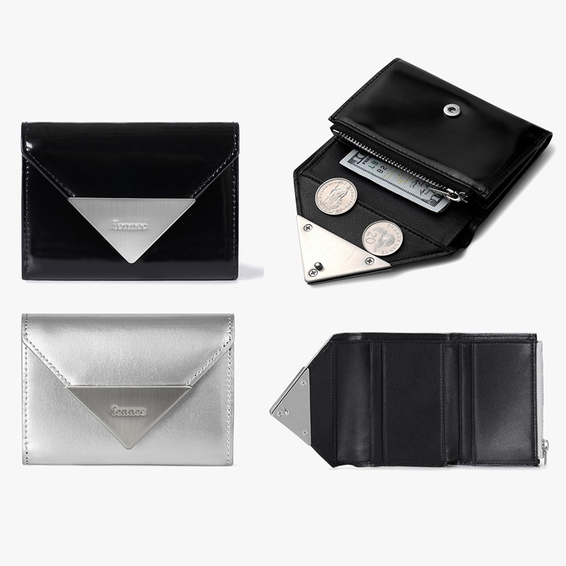 LACQUER TRIANGLE WALLET- MATT BLACK / MATT SILVER