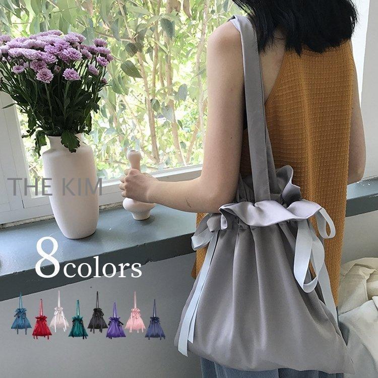 レディースファッション　ショルダーバッグ トートバッグ 巾着女性 カバン サテン リボン 無地 単色 シンプル おしゃれ かわいい 4,834円