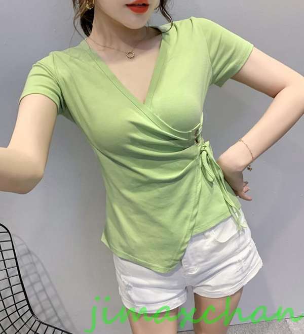 新生活 サマー S/M/L/XL/XXL/Ｔシャツ 半袖 タートルネック セーター レディースファッション タートル 胸開きタート セクシー ベアトップ Uネック