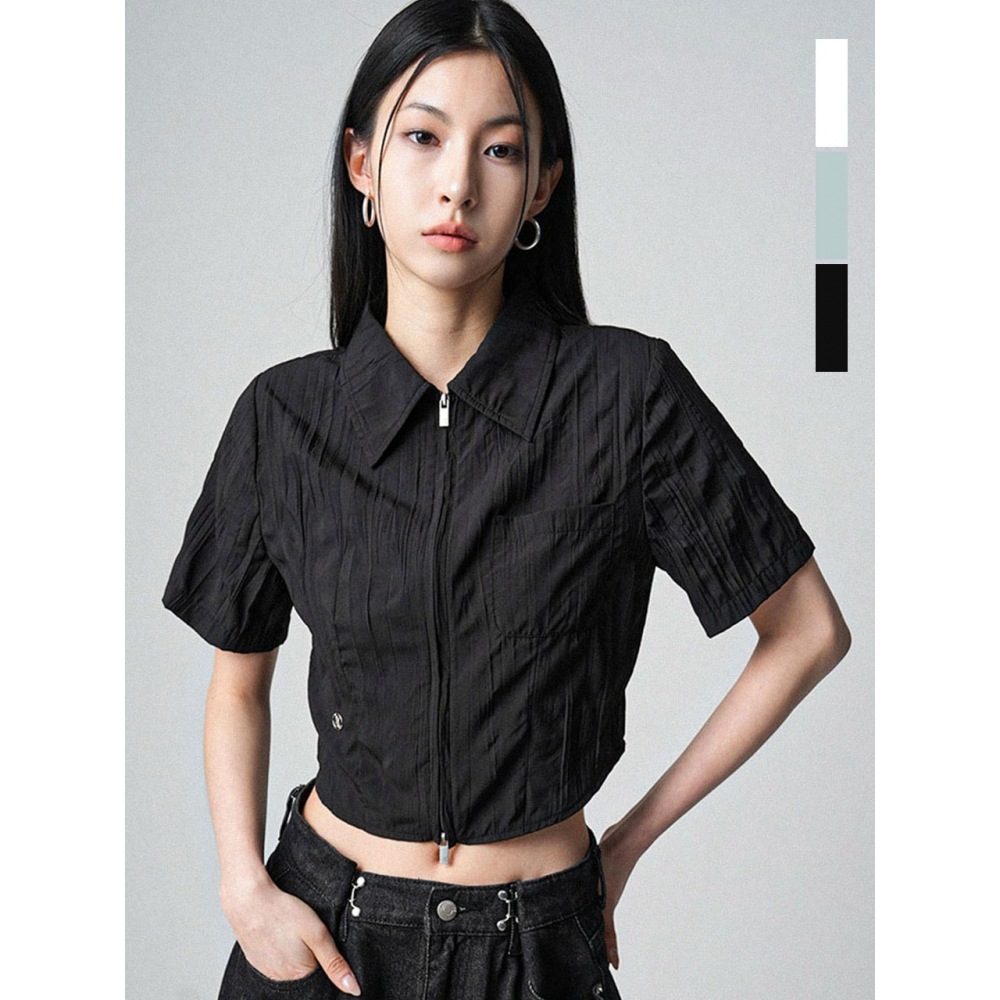 アヴァンドレスミニフェミプリーツシャツジップアップ 3COL