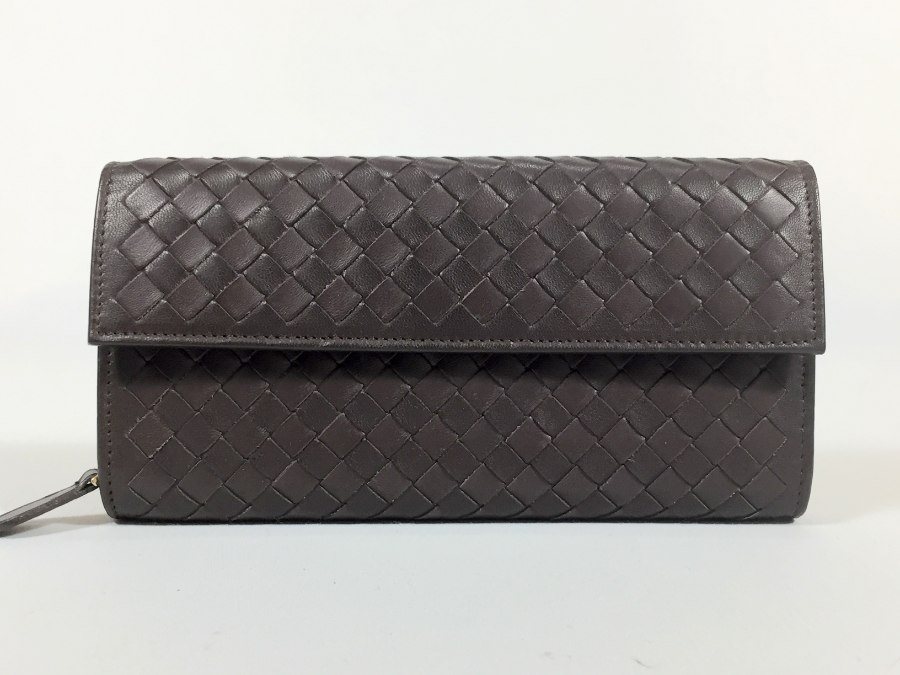 長財布 イントレチャート レザー ブラウン 【中古品】