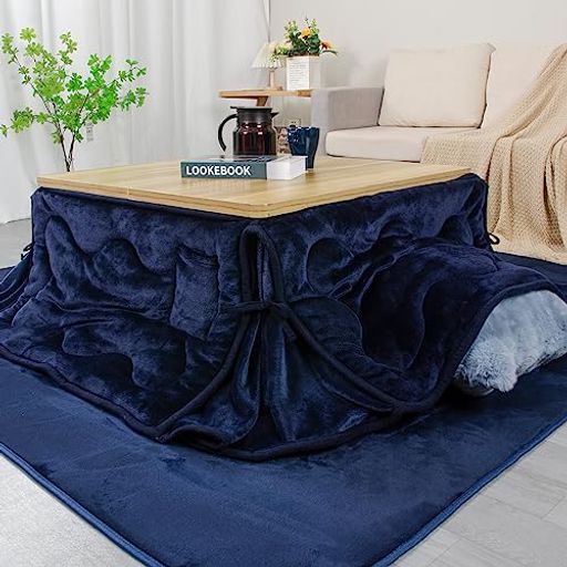 JEMAジェマ 省スペース こたつ布団 こたつ掛け布団 掛け布団単品 吸湿発熱 ふわふわ感触フランネル生地 約180X180CM 正方形 洗える ネイビー