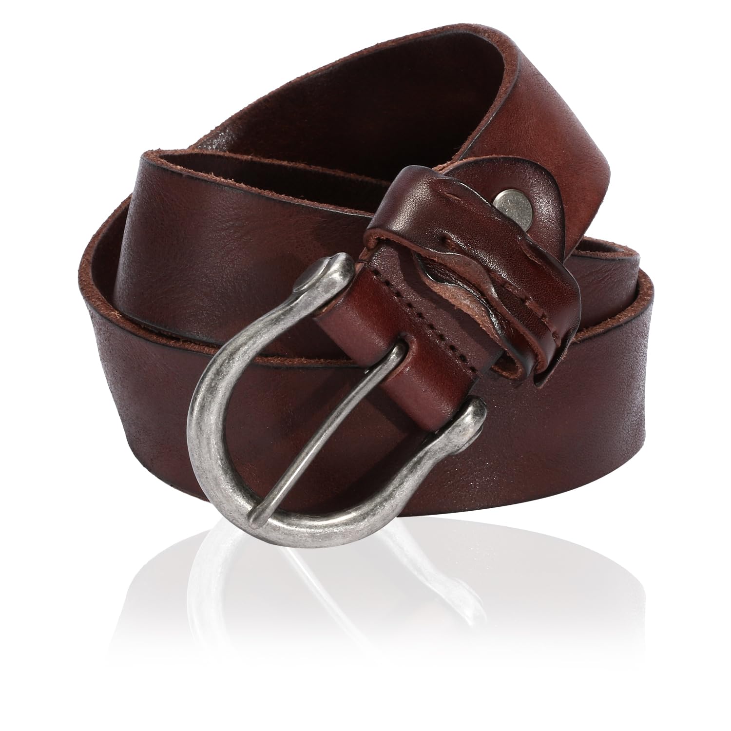 [Laquest] アンティーク ベルト メンズ 牛革 レザー ベルト ヴィンテージ加工 カジュアル バイカー 古着 アメカジ (ダークブラウン)