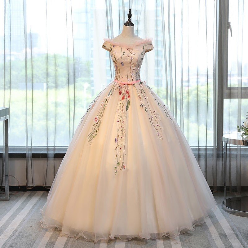 ウェディングドレス 演奏会用ロングドレス カラードレス 人気 ペールオレンジ カラオケ大会 ステージ衣装 シャンペン色 オーダーメイド可能