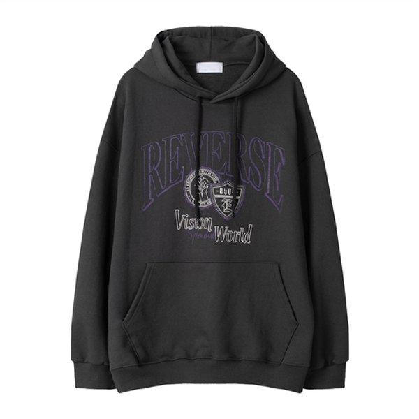 メンズリバースプリンティングオーバーフィットフード付きTシャツRM-TSA-Q046-チャコール