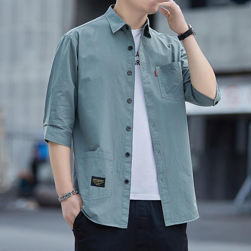 【送料無料】シャツ メンズ 半袖 七分袖 無地 カーゴシャツ 半袖シャツ トップス 開襟 前開き カジュアル ゆったり カーゴ おしゃれ フォマール 夏服 コーデ