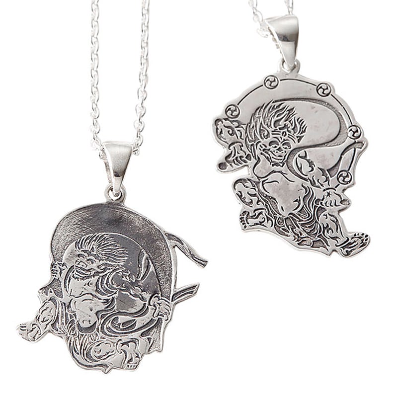 ネックレス レディース メンズ シルバー925 風神 雷神 大きめ 彫り 繊細 重厚感 和風 個性的 カッコイイ お洒落 普段使い デイリー ペア お揃い プレゼント ギフト 贈り物 誕生日 記念日