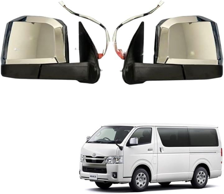 互換品 ハイエース 200系 1～8型 対応 メッキドアミラー 電動格納 電動調整 純正タイプ 6型ルック 左右セット S-GL対応 (クロムメッキ, 標準)