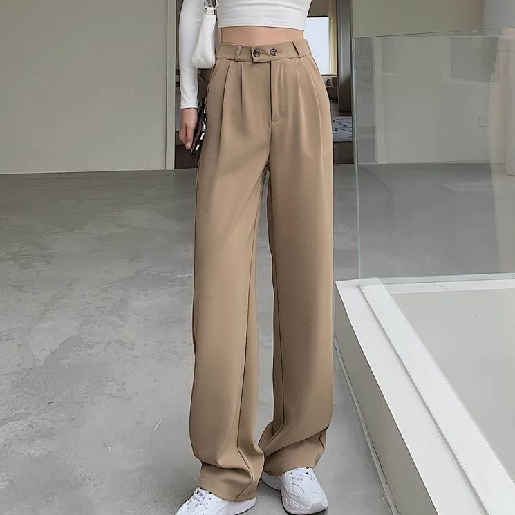 ボトムス パンツ スラックス 3色 ワイドパンツ ストレート レディース 個性的 ハイウエスト 無地 ベージュ グレー 黒 S M L XL 2XL 春 夏 秋 冬 オールシーズン 大人可愛い きれい