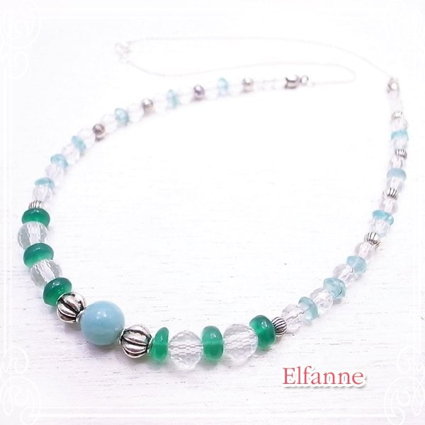 real Me!　ネックレス アマゾナイト グリーンオニキス クリスタルクォーツ アクアマリン ペンダント 天然石 アクセサリー 作家 ハンドメイド Elfanne