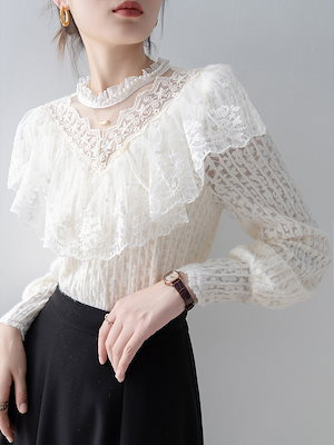 【1点ご購入 で10点プレゼントいたします】アプリコットにスエードに厚手のシフォンブラウスレディース秋冬2023長袖下地レースシャツ高級感のある着こなし