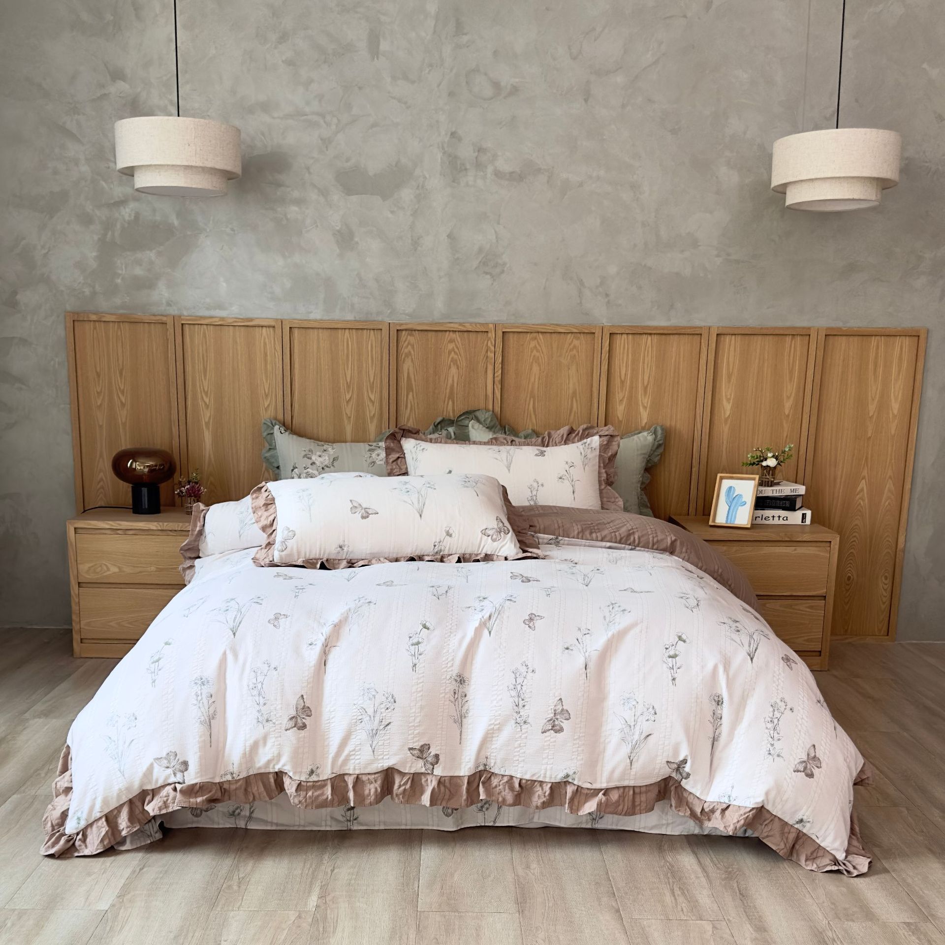 2024秋冬新作プリントベッドカバースーパーソフトクラウドガーゼコットンシリーズコットンベッドシーツ布団カバーレース4点セット