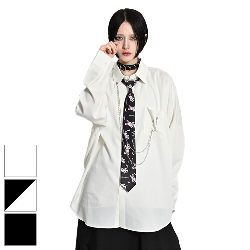 やみウサ総柄ネクタイ付き ダブルチェーン ストレッチシャツ 133015