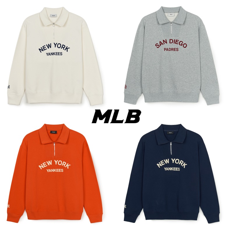 3AMTV0244 バシティ レタリング 半ジップアップ マンツーマンTシャツ ニューヨーク ヤンキース サンディエゴ パドレス レディース 男女共用 レタリング 長袖 ラウンドネック Tシャツ