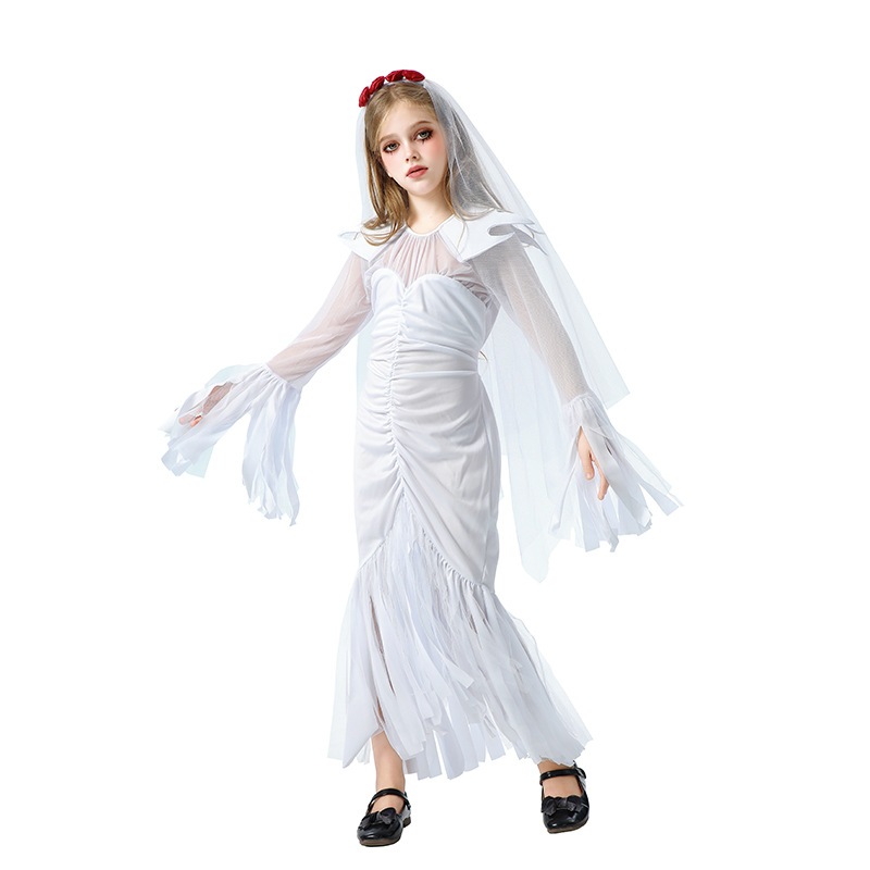 2025 ヨーロッパとアメリカのハロウィン子供用コスチューム ゴースト花嫁魔女コスチューム 面白いドレス 女の子ステージパフォーマンスコスチューム