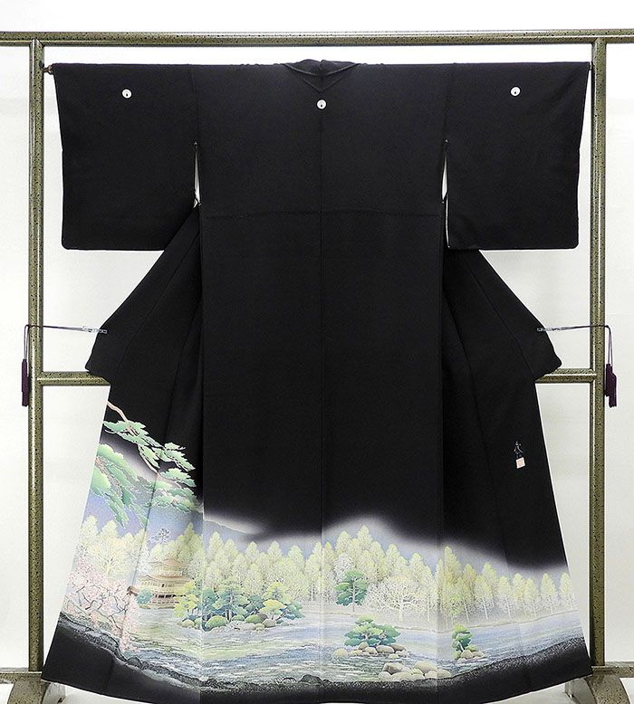 留袖 未着用美品 正絹 加賀友禅 石田巳代治作 身丈159.5cm 裄丈65.5cm 黒留袖 未使用
