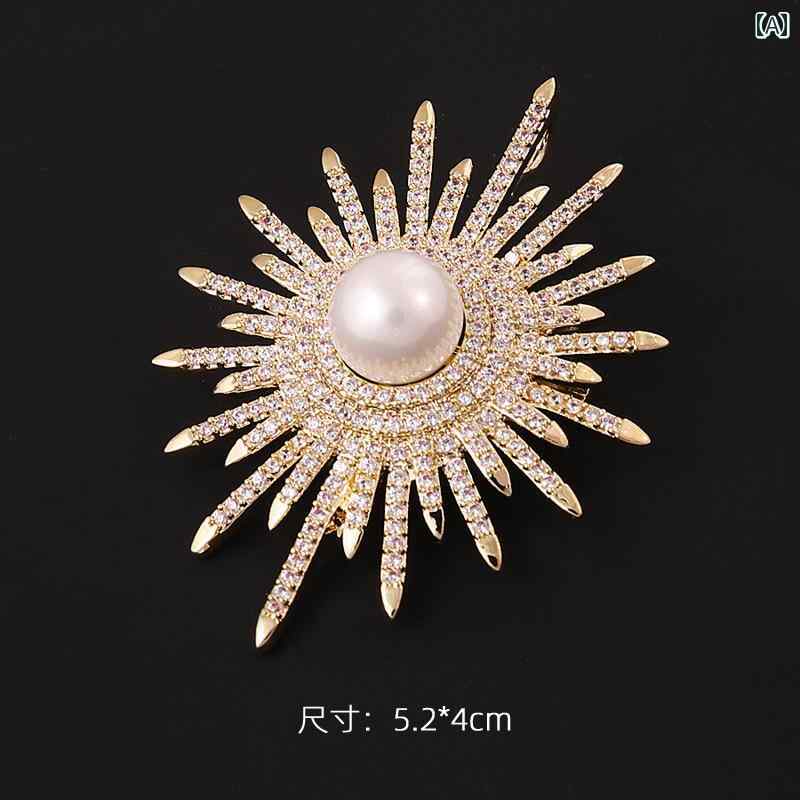 ブローチ おしゃれ 服装飾 美しい アメリカ スーパー フラッシュ パール 太陽 ブローチ 女性 ハイエンド フル 八 芒 星 スーツ コサージュ ブローチ