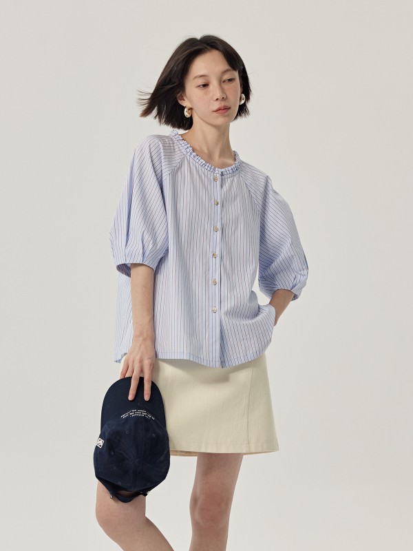 オーモントエッグタルトレトロフリル半袖シャツ夏の新作シックデザイントップスシャツ