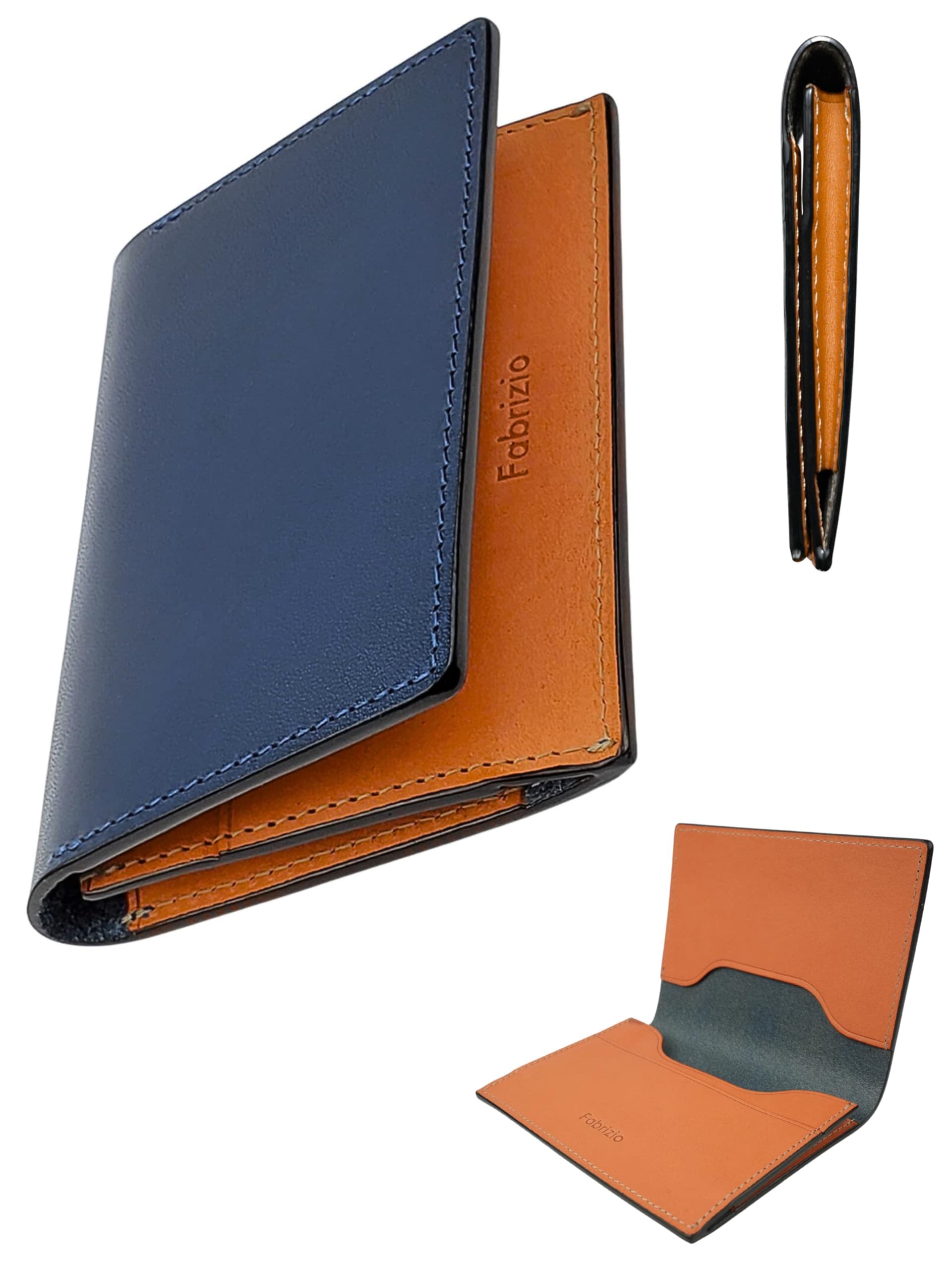 [ファブリツィオ] 名刺入れ メンズ レディース めいしいれ 名刺ケース 高級 イタリアン レザー 薄型 おしゃれ 大容量 名刺いれ 男性 女性 本革 (ブルー)