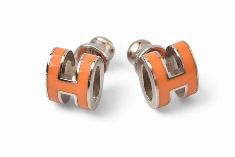 ピアス ポップアッシュピアス Hモチーフ オレンジ/シルバー 両耳【中古】
