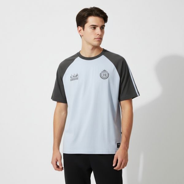 Raglan Color-Block Track Short-Sleeve T-Shirt_Sky Blue