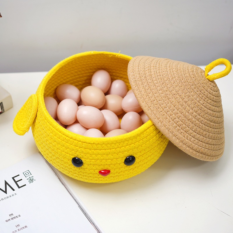 コットンロープ織りバスケットかわいい漫画動物保管バスケットデスクトップその他のスナック子供のおもちゃと文房具組織