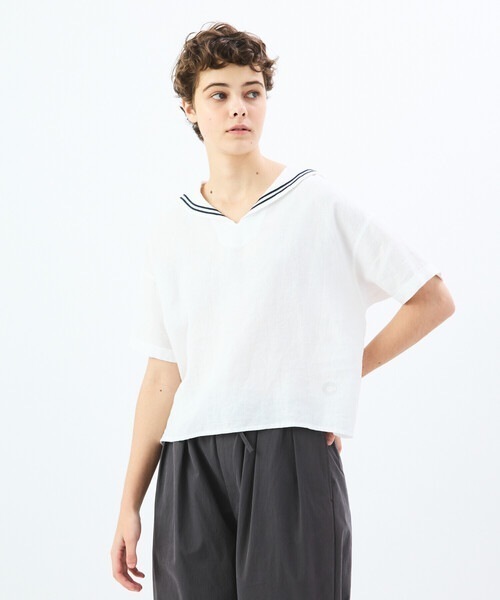 ブラウス シャツ ORCIVAL リネン 半袖セーラーシャツ WOMEN レディース
