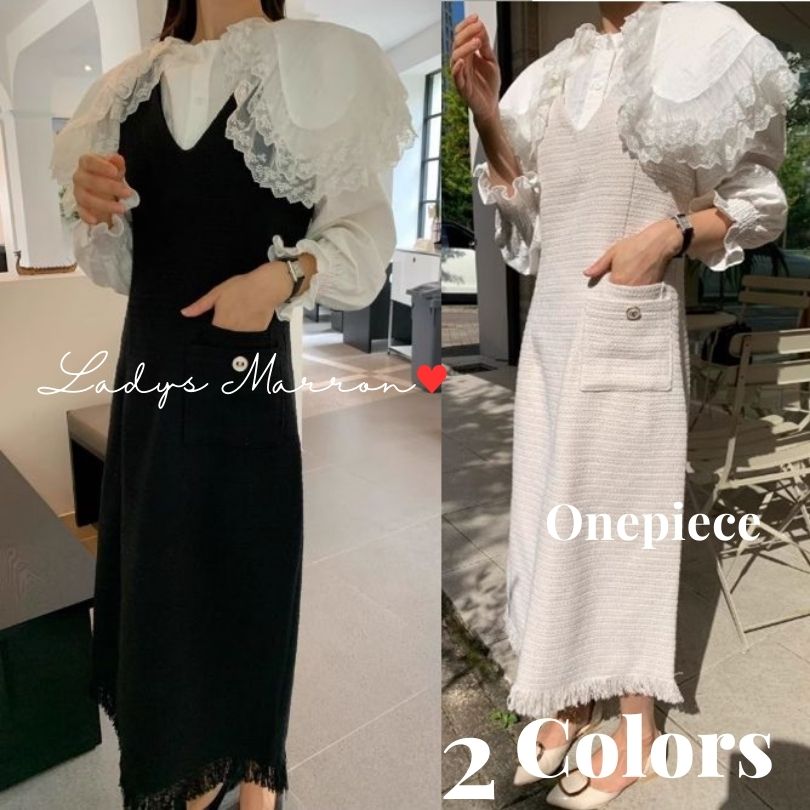 【即納】量産型 服 ワンピース フレンチガーリー ワンピース 可愛い服 ジャンスカ ジャンパースカート ガーリーワンピース 地雷系 かわいいワンピース 大きい襟 韓国ワンピース プチプラ セットアップ