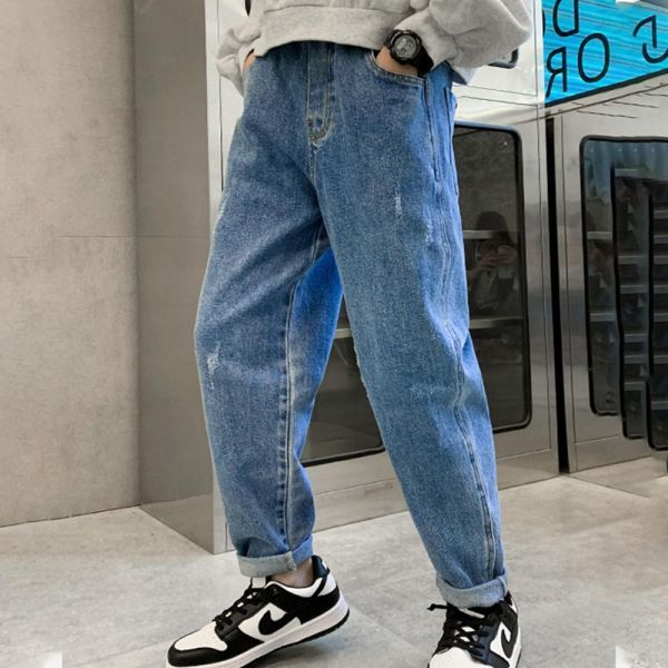 ダメージデニムジョガーパンツ キッズジーンズ ビッグサイズ170号 スパンジーンズ 男児パンツ ジュニア 春秋 デニムワイドパンツパンツ・デニム・ズボン