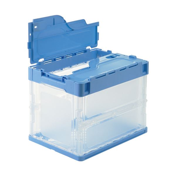 （まとめ） TANOSEE折りたたみコンテナ 軽量タイプ フタ一体型 20L ブルー／透明 1台 (×3セット)