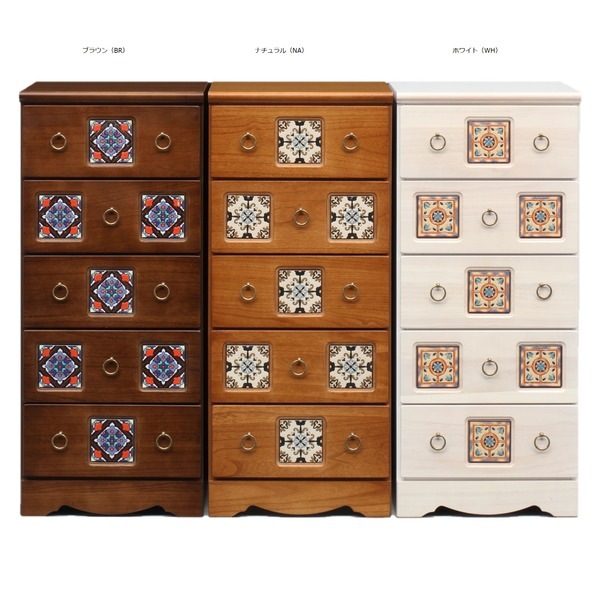 日本製 アンティーク調 天然木 チェスト 5段 44.5cm幅 ブラウン 完成品 タンス 衣類収納 引出し収納