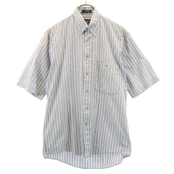 80s USA製 ヴィンテージ チェック柄 半袖 ボタンダウンシャツ S 水色×白×グレー メンズ
