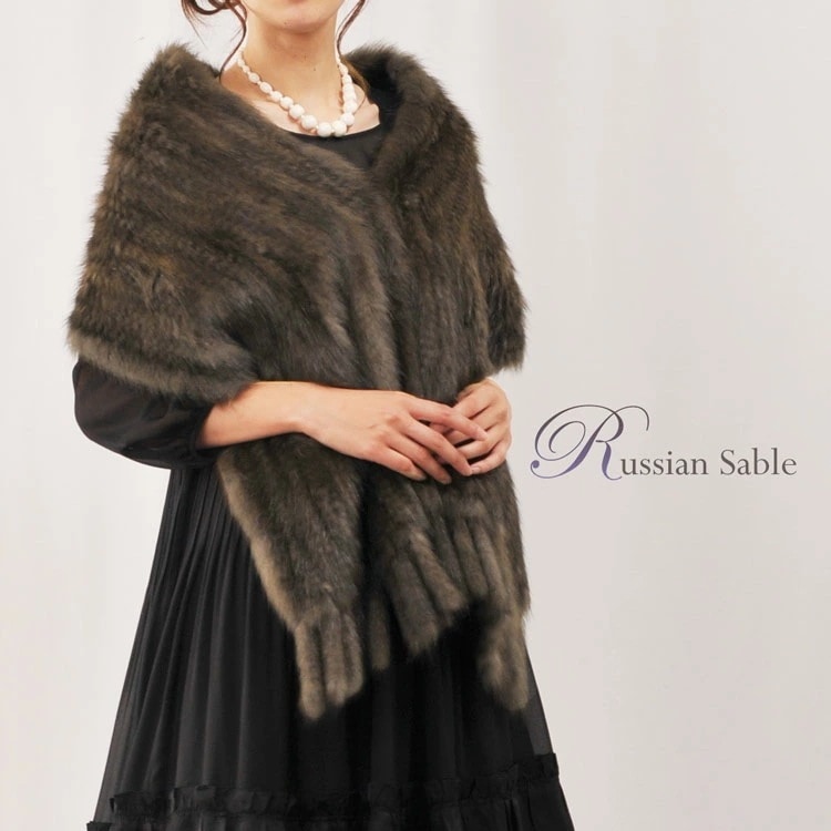 ロシアンセーブルストール編み込みフリンジデザイン