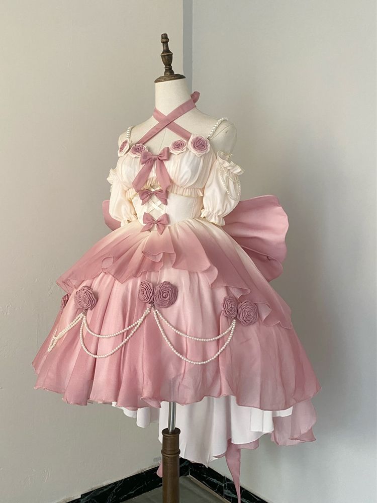 【2枚購入で 3oo円OFF！】スウィートクラロリータグラディエントパウダーフロントショートバックロングプリンセスロリータサマー