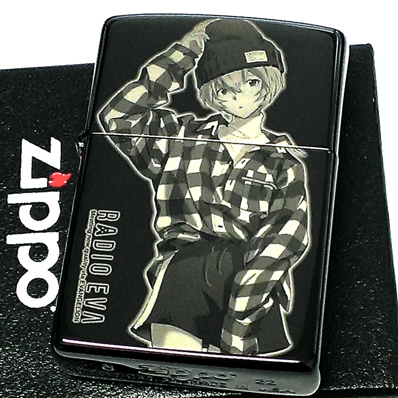 ZIPPO ライター 限定 RADIO EVA レイ エヴァンゲリオン 10周年記念 ジッポ ブラックチタンコート シリアル入り 可愛い 黒 レーザー彫刻 お洒落 アニメ キャラクター メンズ