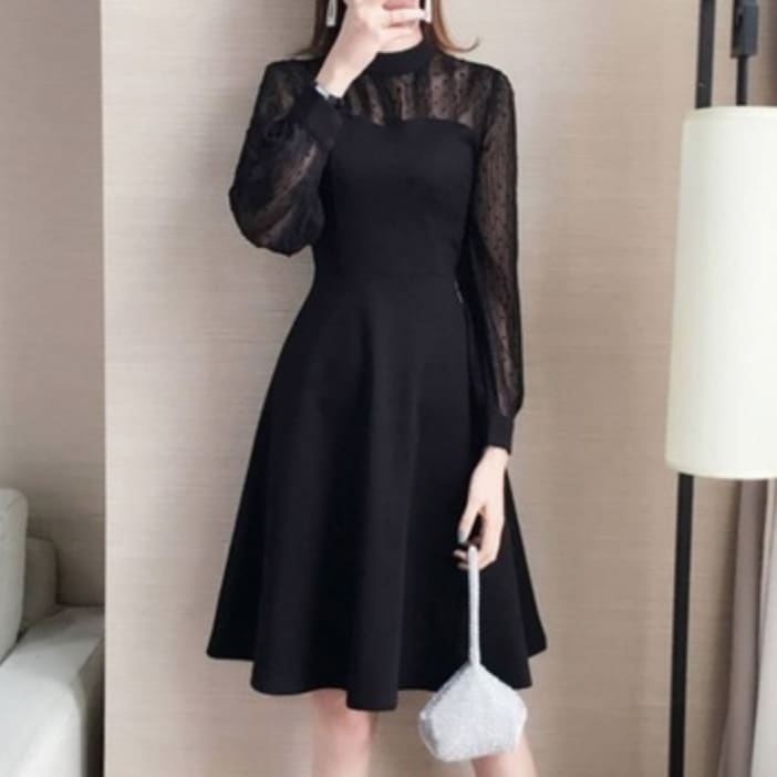 ワンピース レディース ミディアム キャミソール 長袖 シースルー シアー かわいい 大人可愛い きれいめ シンプル 大人 上品 おしゃれ ドット 春 夏 秋 学生 デート パーティー ブラック 5,080円