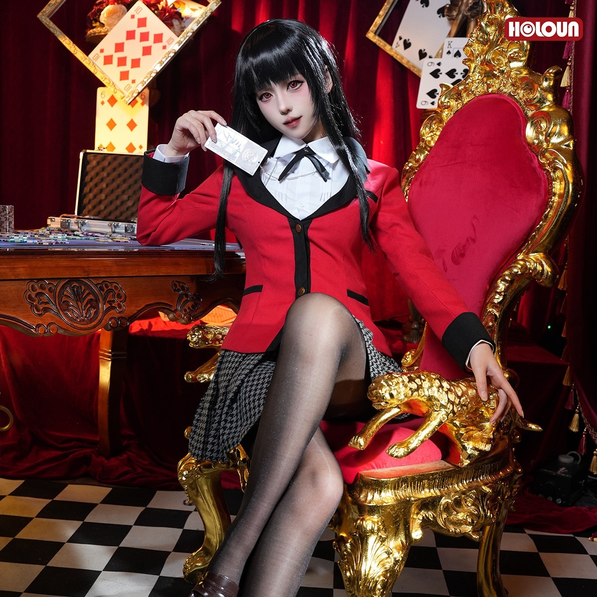 [2026 新作]HOLOUNCOSER 賭ケグルイ 蛇喰夢子 夢子 コスプレ 衣装 私立百花王学園 制服 赤ブレザー アクリルキーホルダー付 C服 フルセット 仮装 ハロウィン アニメ