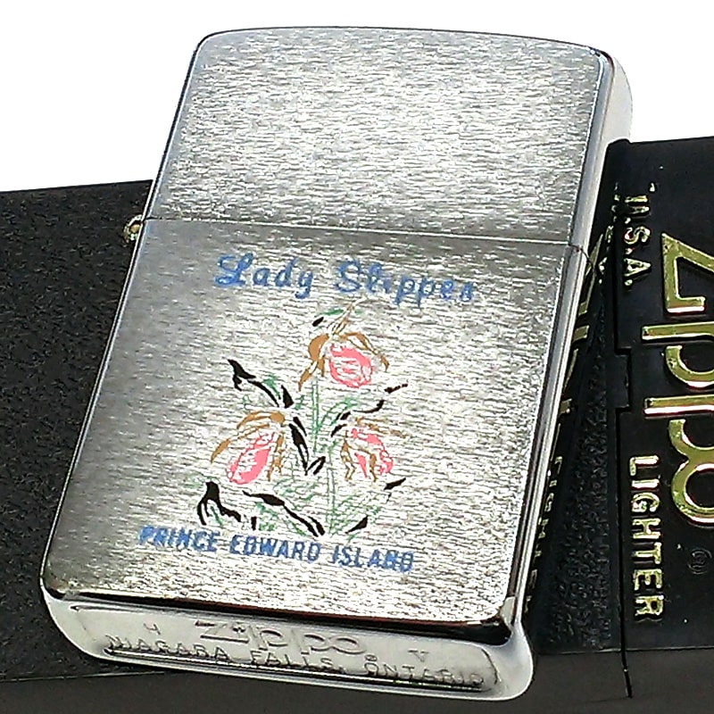 ZIPPO カナダ製 珍しい ジッポ ライター レア 花 1989年製 かわいい オンタリオ製 アツモリソウ おしゃれ ビンテージ 廃盤 ヴィンテージ シルバー 未使用品 絶版 レディース プレゼント