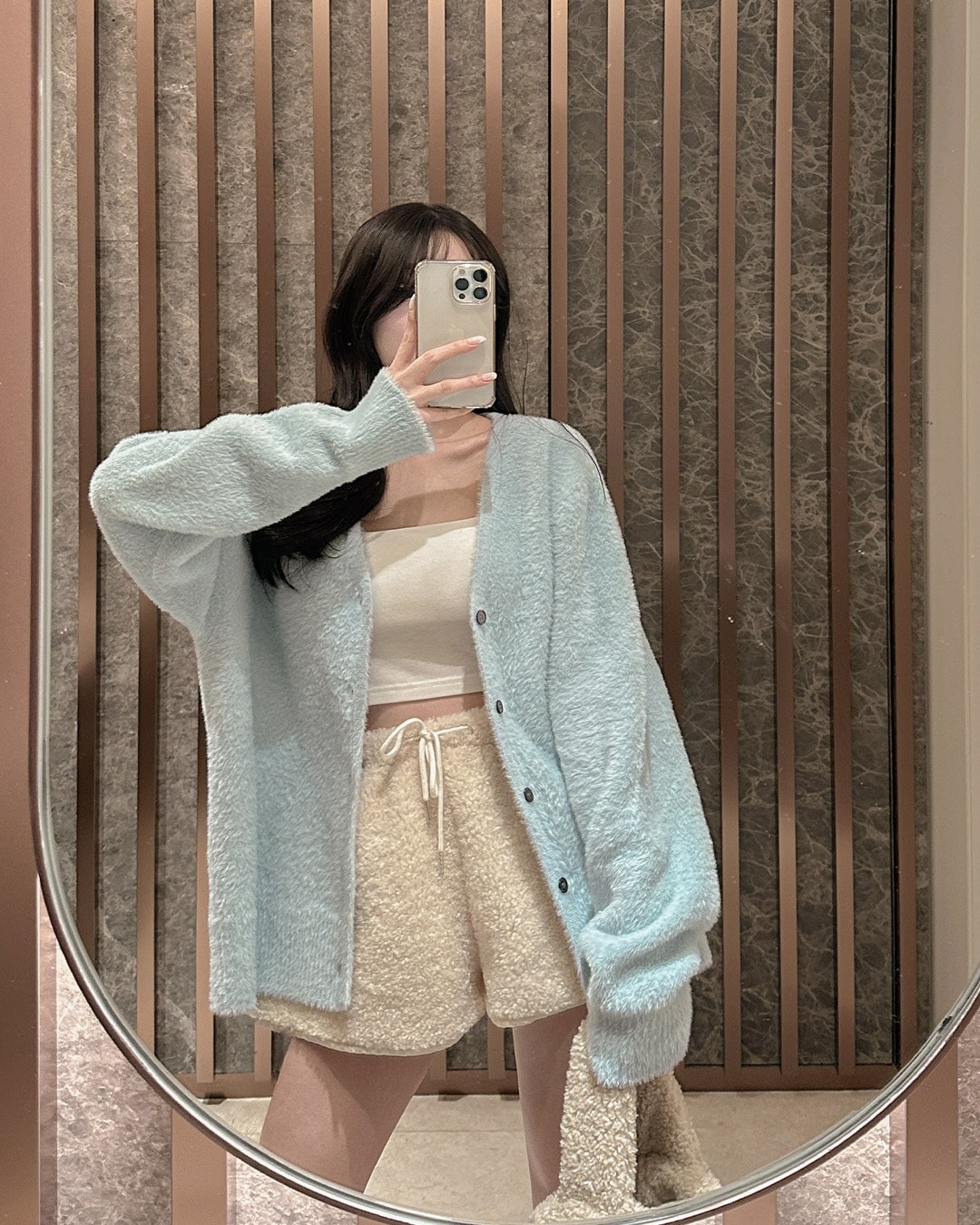 オーバーフィットファーカーディガン韓国ファッション レディース