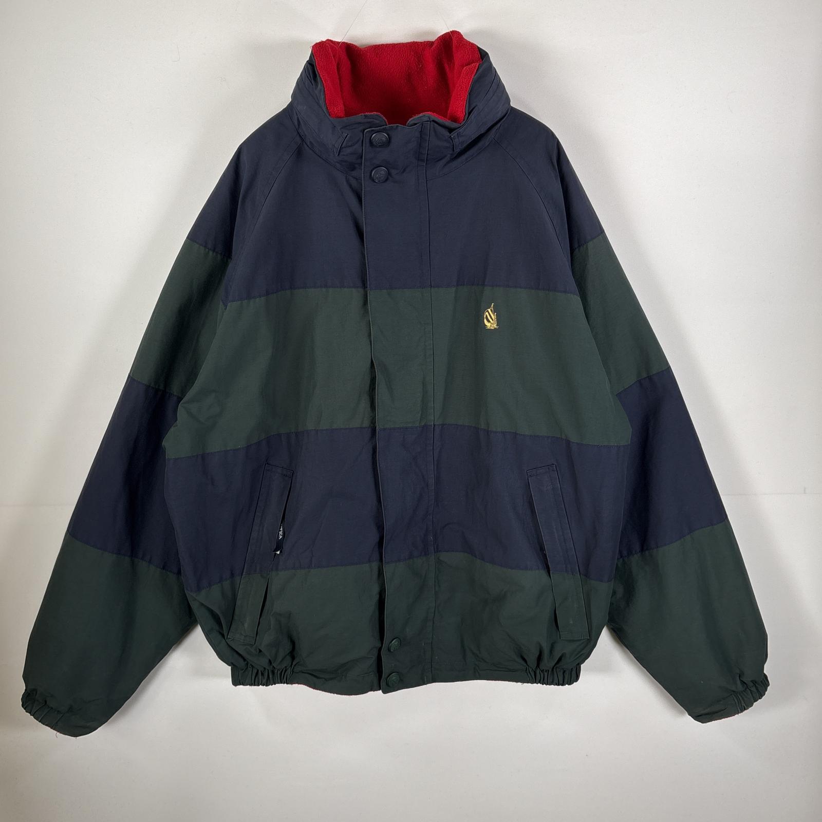 古着 90s/90年代 セーリングジャケット リバーシブル ボーダー 大きめ XXL グリーン メンズ