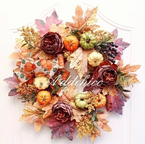 ハロウィンリース 48cm リース かぼちゃ パンプキン ローズ バラ 玄関 北欧 おしゃれ ナチュラル ハロウィーン ドライフラワー 部屋 手作り 上品 装飾 優雅 飾り 飾り付け ドア 壁掛け 造