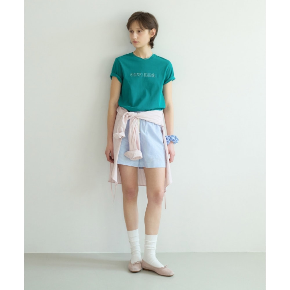 COVERNAT 女性用ストライプシアーサッカーバンディングショーツブルー