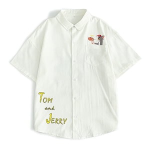 トムとジェリー開襟シャツ メンズ 半袖シャツ 白シャツ カジュアルシャツ ワイシャツ トップス